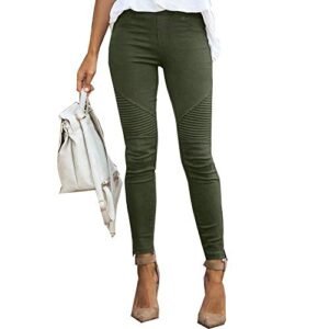 ‎womens Leggings AG JIURI Women’s High Waisted Moto Jeggings Solid Skinny Trousers Pencil Full Carpi Leggings Stretchy Slim Pants Army Green