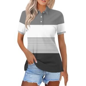 ‎womens Tops, Tees & Blouses AG YUTANRAL Polo Shirts for Women 2024 Short Sleeve Summer Tops Button V Neck Business Casual Collared T Shirts Golf Shirts Tees Bb-gray