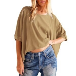 ‎womens Tops, Tees & Blouses AG Oversized Crop Tops for Women Summer Bat Wing Sleeve Shirts Vintage Tshirts Basic Loose Tees X-Small