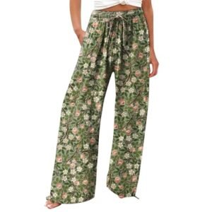 ‎womens Leggings AG VREWARE Women's Pants,Womens Print Wide Leg Pants Elastic High Waist Palazzo Casual Loose Pants Comfy Work Pants 3X-Large
