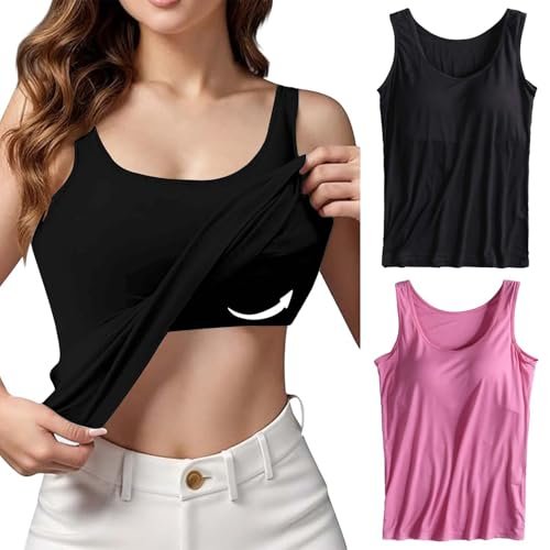 womens Lingerie, Sleep & Lounge AG 2 Pack Tank Tops for Women 2024 Cami Built in Bras Plus Size Shelf Bra Shirt Yoga Athleic Layering Undershirt 3X-Large