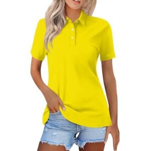 YUTANRAL Polo Shirts for Women 2024 Short Sleeve Summer Tops Button V Neck Business Casual Collared T Shirts Golf Shirts Tees Ad-yellow ‎womens Tops, Tees & Blouses AG