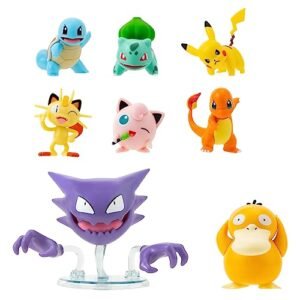 Pokemon Battle Figure 8-Pack - Comes with 2” Pikachu, 2” Bulbasaur, 2” Squirtle, 2” Charmander, 2” Meowth, 2" Jigglypuff, 3” Loudred, and 3” Psyduck Pokemon Fantastic Creatures