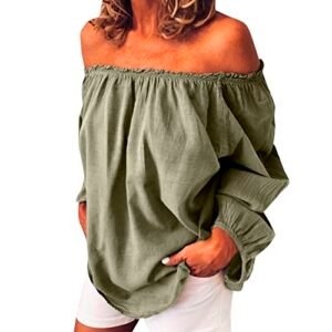 womens Tops, Tees & Blouses AG Women's Blouse Off Shoulder Casual Sleeve Sexy T Shirt Shoulder Tops Size Summer Loose Ruffle Top X Pack Large