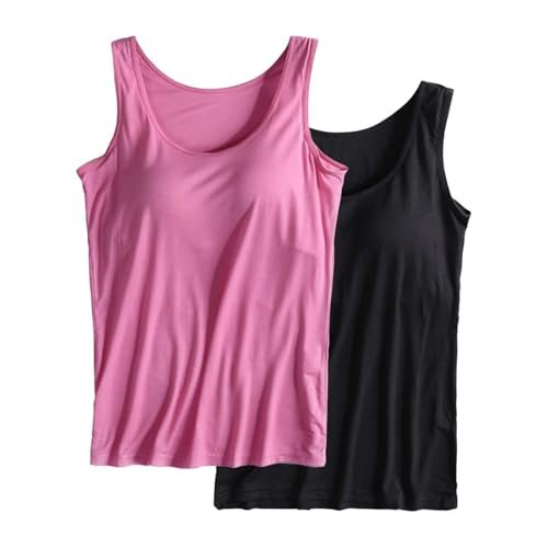 womens Lingerie, Sleep & Lounge AG 2 Pack Tank Tops for Women 2024 Cami Built in Bras Plus Size Shelf Bra Shirt Yoga Athleic Layering Undershirt 3X-Large