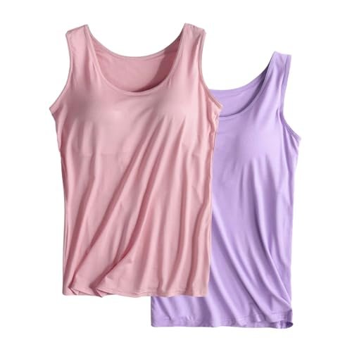 2 Pack Tank Tops for Women 2024 Cami Built in Bras Plus Size Shelf Bra Shirt Yoga Athleic Layering Undershirt XX-Large womens Lingerie, Sleep & Lounge AG