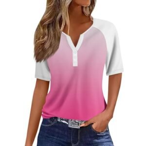 womens Tops, Tees & Blouses AG COTECRAM Summer Tops for Women 2024 Short Sleeve Button V Neck Tshirts Trendy Dressy Casual Blouses Loose Fit Graphic Tunics Aa Pink