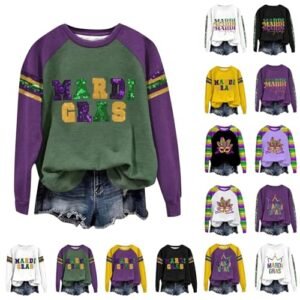 2025 Mardi Gras Shirts For Women Casual Long Sleeve Funny Mask Graphic Top Carnival Themed Party Pullover Sweatshirt Ag #B ‎womens Tops, Tees & Blouses AG