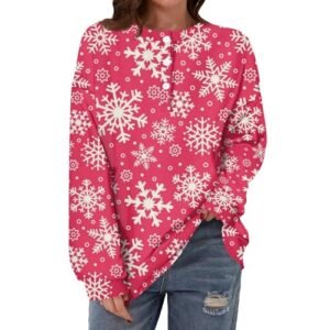 AG YUTANRAL Sweatshirt for Women Button Crewneck Long Sleeve Tops Color Block/Christmas Printed Oversized Tshirts Pullover Ag-vermilion ‎womens Sweatshirts & Hoodies