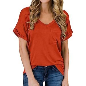 Womens T Shirts Short Sleeve V Neck Tops with Pockets Summer Trendy Soft Casual Comfy Blouse Outfits Clothes 2025 Medium AG womens Tops, Tees & Blouses