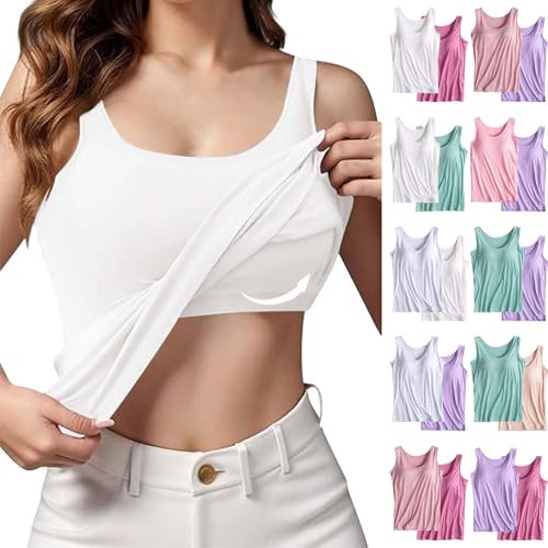 2 Pack Tank Tops for Women 2024 Cami Built in Bras Plus Size Shelf Bra Shirt Yoga Athleic Layering Undershirt X-Large womens Lingerie, Sleep & Lounge AG