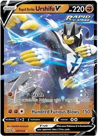 The Pokemon International Pokemon Single Card RAPID STRIKE URSHIFU V 087/163 BATTLE STYLES, Multied Pokemon Action Figures