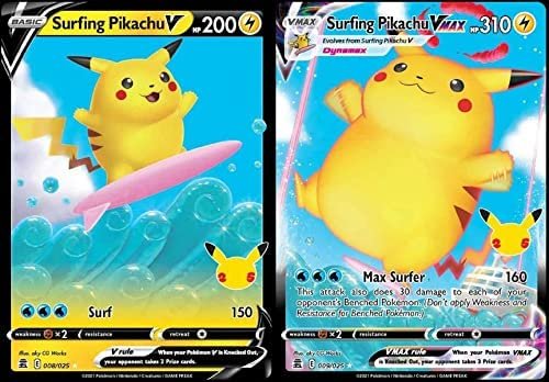 Action Figures Pokemon Surfing Pikachu V & Vmax 008/025 & 009/025 - Celebrations - Pokemon Ultra Rare Lot - 25th Anniversary -