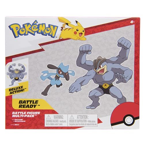 Pokemon Action Figures Pokemon Battle Figure 2 Pack Machamp & Riolu - 4.5-inch Machamp Figure, 2-inch Riolu Figure - Toys for Kids and Pokémon Fans - Amazon Exclusive Machamp an