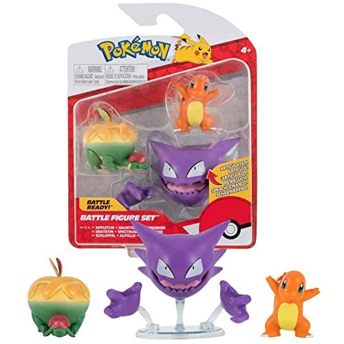 Action Figures Pokemon Pokémon 3 Pack-Features 2-Inch Charmander, Appletun & 3-Inch Haunter Battle Figures-Authentic Details Haunter