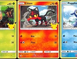 Pokemon Action Figures Rowlet Litten Popplio - Pokemon 25th Anniversary McDonald's Exclusive Promo Lot - 3 Card Set - Alolan Starters