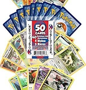 Cazillion Cards Pokemon Cards 50 Card Assorted Lot (Commons/Uncommons, Holos, Rares) Repack Pokemon Dedicated Deck Card Games