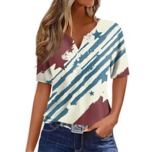 womens Tops, Tees & Blouses AG COTECRAM Summer Tops for Women 2024 Short Sleeve Button V Neck Tshirts Trendy Dressy Casual Blouses Loose Fit Graphic Tunics Ae Wine