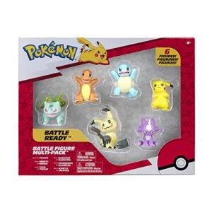 Pokémon Battle Figure 6 Pack-Features 2-Inch Pikachu, Squirtle, Charmander, Bulbasaur, Mimikyu & Toxel-Authentic Details Single Pokemon Fantastic Creatures