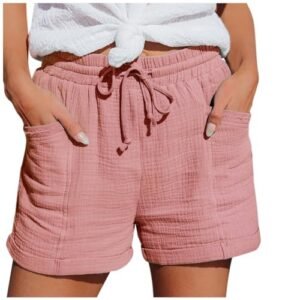 ‎womens Shorts AG Womens Shorts Linen Shorts for Women 2024 Summer Casual Flowy Shorts High Waisted Trendy Cotton Shorts Beach Shorts A00-pink