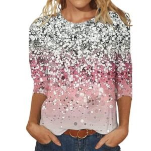 3/4 Length Sleeve Womens Tops Fashion Crew Neck Sequin Shirts Sparkly Glittery Dressy Tee Shirts Summer Tunic Top 5X-Large ‎womens Tops, Tees & Blouses AG