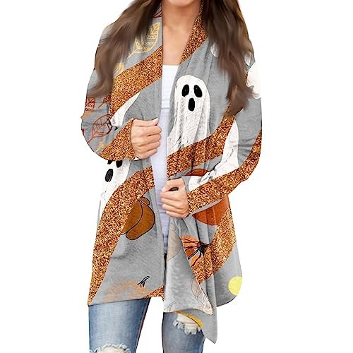 womens Sweaters AG YUTANRAL Cardigan Sweaters for Women Lightweight Funny Graphic Halloween/Christmas Shirts Open Front Long Sleeve Tops Ag-ginger