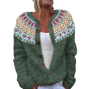 Womens Vintage Fair Isle Cardigan Argyle Button Down Long Sleeve Sweater Retro Pattern Open Front Knit Tops 4X-Large womens Sweaters AG