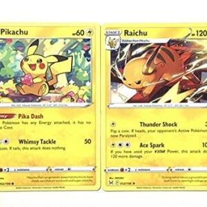 Pokemon Raichu & Pikachu- Lost Origin Pokemon Rare Card Set - 052/196 & 053/196 Trading Cards