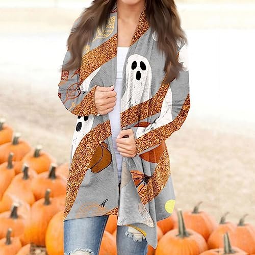 womens Sweaters AG YUTANRAL Cardigan Sweaters for Women Lightweight Funny Graphic Halloween/Christmas Shirts Open Front Long Sleeve Tops Ag-ginger