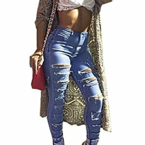 ‎womens Jeans AG Sexyshine Women's High Waisted Skinny Destroyed Ripped Hole Denim Pants Long Stretch Pencil Jeans B-light Blue