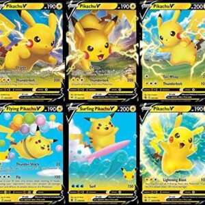 Trading Cards Pokemon Pikachu Ultra Rare Card Lot - x6 Pokemon Card Set - Pikachu V - Flying Pikachu V - Surfing Pikachu V
