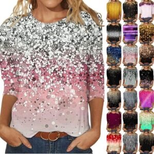 womens Tops, Tees & Blouses AG 3/4 Sleeve Tops for Women 2025 Casual Round Neck Summer Tops Fashion Loose Fit T-Shirts Ladies Tops and Blouses Ag