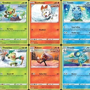 Chilling Reign - Grookey Scorbunny Sobble - Thwackey Raboot Drizzle - Pokemon Evolution Lot - Galar Starter Pokemon Collectible Card Games