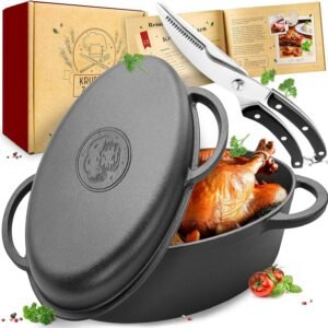 Krustenzauber Bräter 38cm Gusseisen Bräter mit Deckel backofengeeignet inkl. Geflügelschere, (9kg Gänsebräter - Idealer Topf XXL, Schmortopf, Bratentopf, Induktion, Gusseisenpfanne) Krustenzauber Bräter