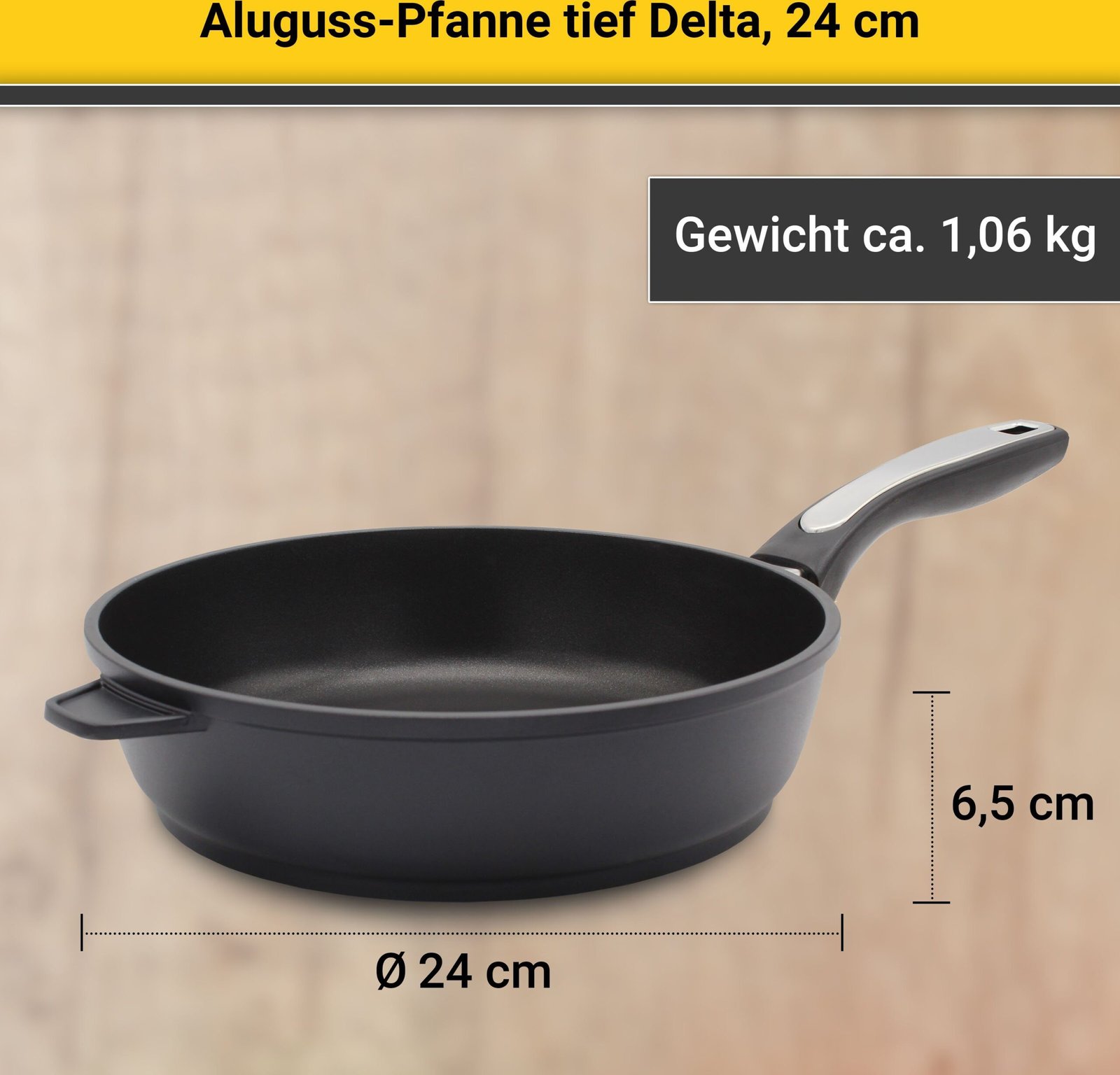 Krüger Bratpfanne Aluguss Pfanne tief DELTA, Aluminiumguss (1-tlg), für Induktions-Kochfelder geeignet, tiefe Ausführung Kru00FCger Bratpfannen