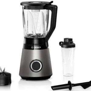 Standmixer BOSCH BOSCH Standmixer VitaPower Serie 4 MMB6174SN, 1,5l Mixer, 0,6l ToGo, 30.000 U/Min, grau, 1200 W, Stopfer, 4 Edelstahl Klingen, Kabelstaufach, Made in Europe