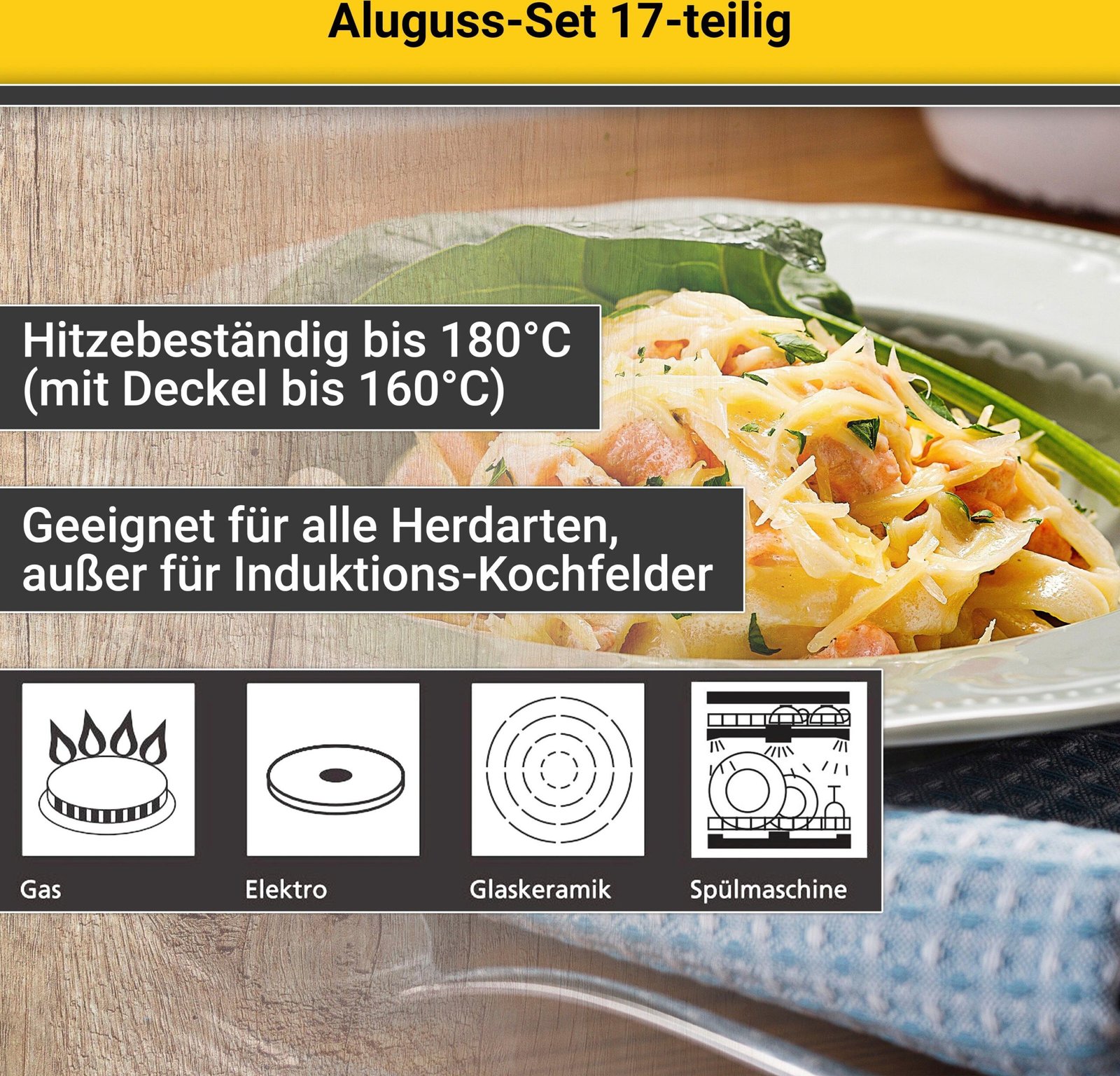 Krüger Topf-Set Aluguss Topf- und Pfannenset inkl. praktischen Küchenhelfern, 17 tlg., Aluminiumguss (Set, 17-tlg., Fleischtopf 16/18/20/24cm, Stieltopf 16cm Steakpfanne 7 T.Küchenhelfer), inkl. 7-tlg. Küchenhelfer-Set lila Kru00FCger Topfsets