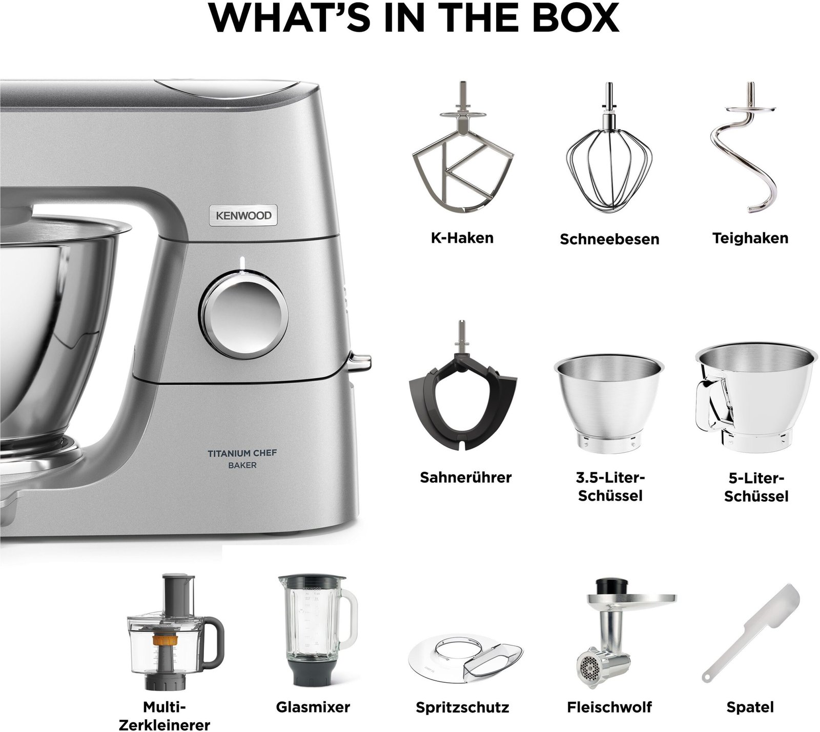 KENWOOD Multifunktionsküchenmaschinen KENWOOD Küchenmaschine Titanium Chef Baker KVC85.594SI Titanium Chef Baker KVC85.594SI, 1200 W, 5 l Schüssel, inkl. umfangreiches Zubehör, mit integrierter EasyWeigh Waage