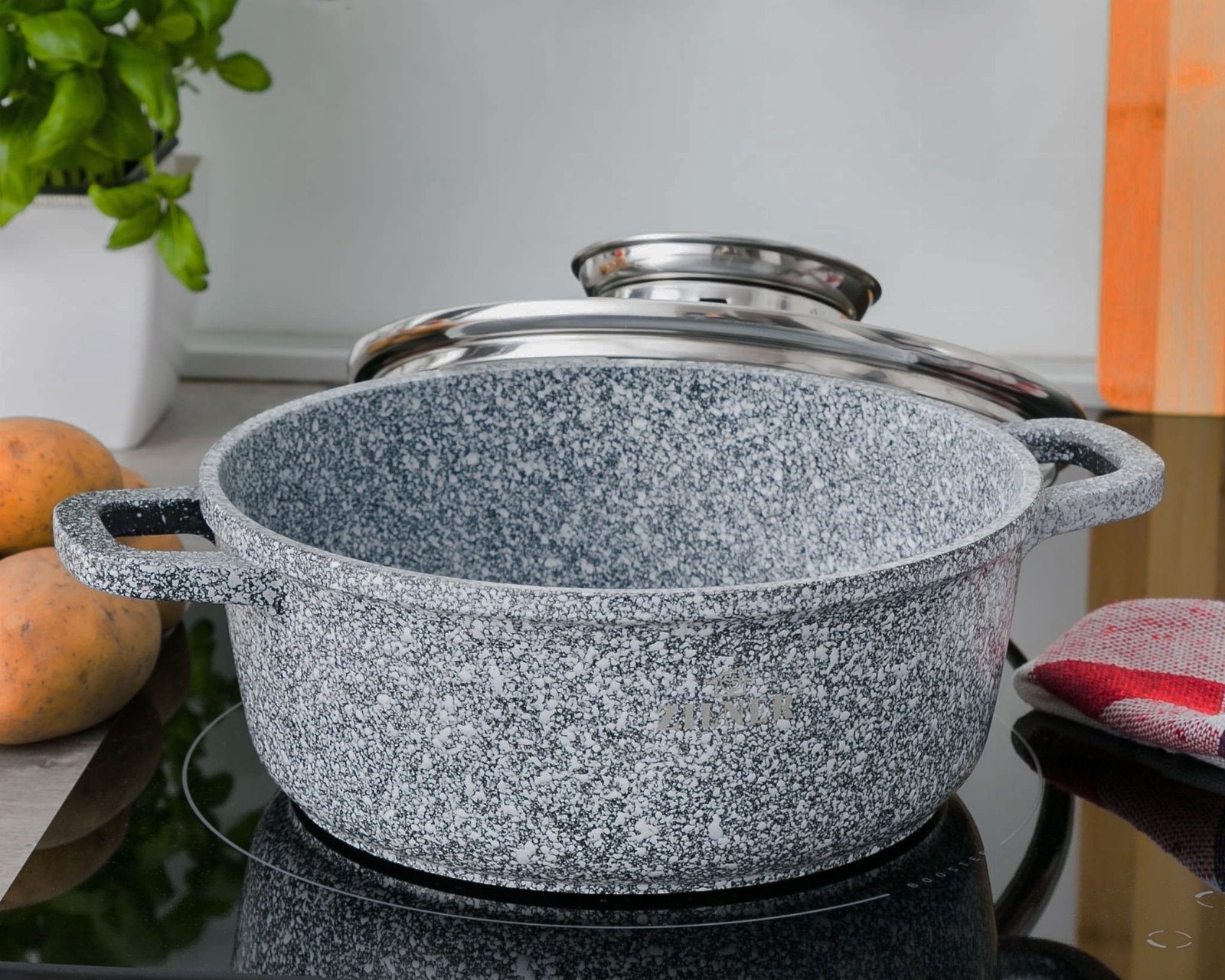 Zilner Zilner Topf-Set Graue Töpfe mit Keramik-marmorbeschichtung, Induktionstöpfe, Aluminiumguss (Topfset, 8-tlg., Zeitloses Design des Topfsets. Eine ideale Geschenkidee) Topfsets