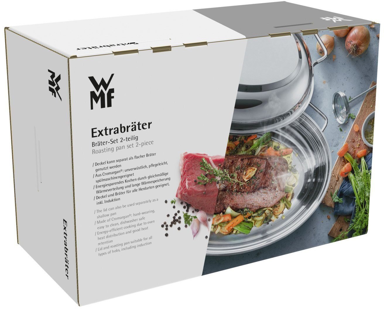 WMF Bräter Schmortopf Induktion, Cromargan® Edelstahl Rostfrei 18/10 (1-tlg), Deckel als induktionsgeeignete Pfanne nutzbar, 8,5l, backofengeeignet Bräter WMF