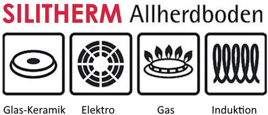 Silit Topf-Set Toskana, teilmattiert, Induktions Töpfe Set unbeschichtet, Edelstahl 18/10 (Set, 9-tlg., Bratentopf Ø 20 cm, Fleischtopf Ø 16/20/24 cm, Stielkasserolle Ø 16 cm), mit Glasdeckel, für alle Herdarten geeignet, ohne Innenskalierung Silit Suppentöpfe