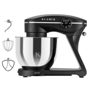 KLAMER Küchenmaschine 1800W, Knetmaschine mit 6 Liter Edelstahl Schüssel, 10 Geschwindigkei…, 1800 W, 6 l Schüssel, Spritzschutz, 3 Werkzeuge, Saugfüße, digitales Display, Timer Multifunktionsküchenmaschinen KLAMER