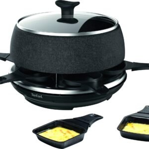 Tefal Raclette und Fondue-Set Cheese 'n Co, 6 Raclettepfännchen, 850 W, für 6 Personen, 6 Raclettepfännchen, 850 W, spülmaschinengeeignet, mit Rezeptbuch, Stein-Optik, RE12C8 Raclette Tefal