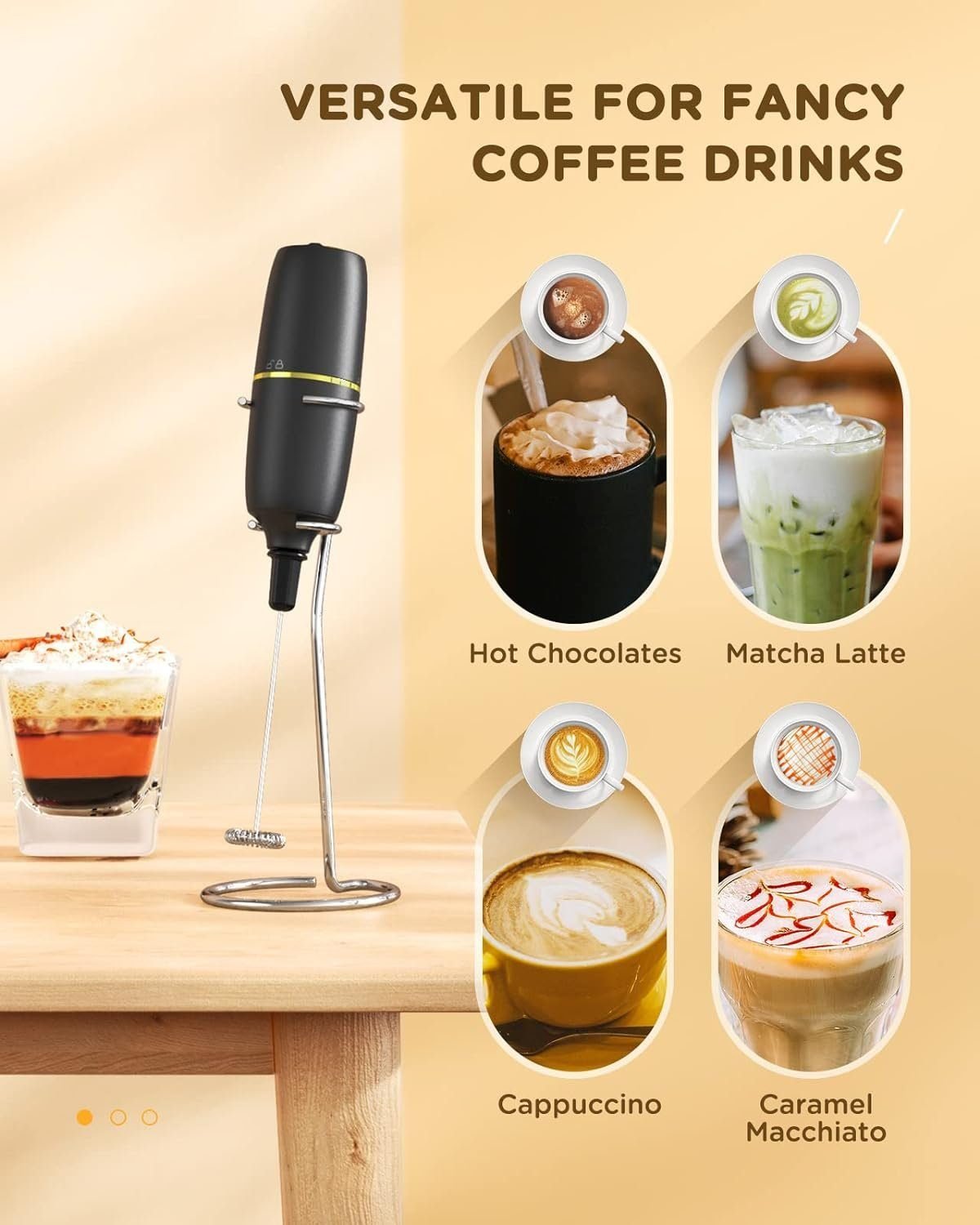 Daskoo Milchaufschäumer Handgehaltener Milchaufschäumer, elektrischer Milchaufschäumer, für Kaffee, Latte, Cappuccino, Matcha und heiße Schokolade Schwarz Milchaufschäumer Daskoo