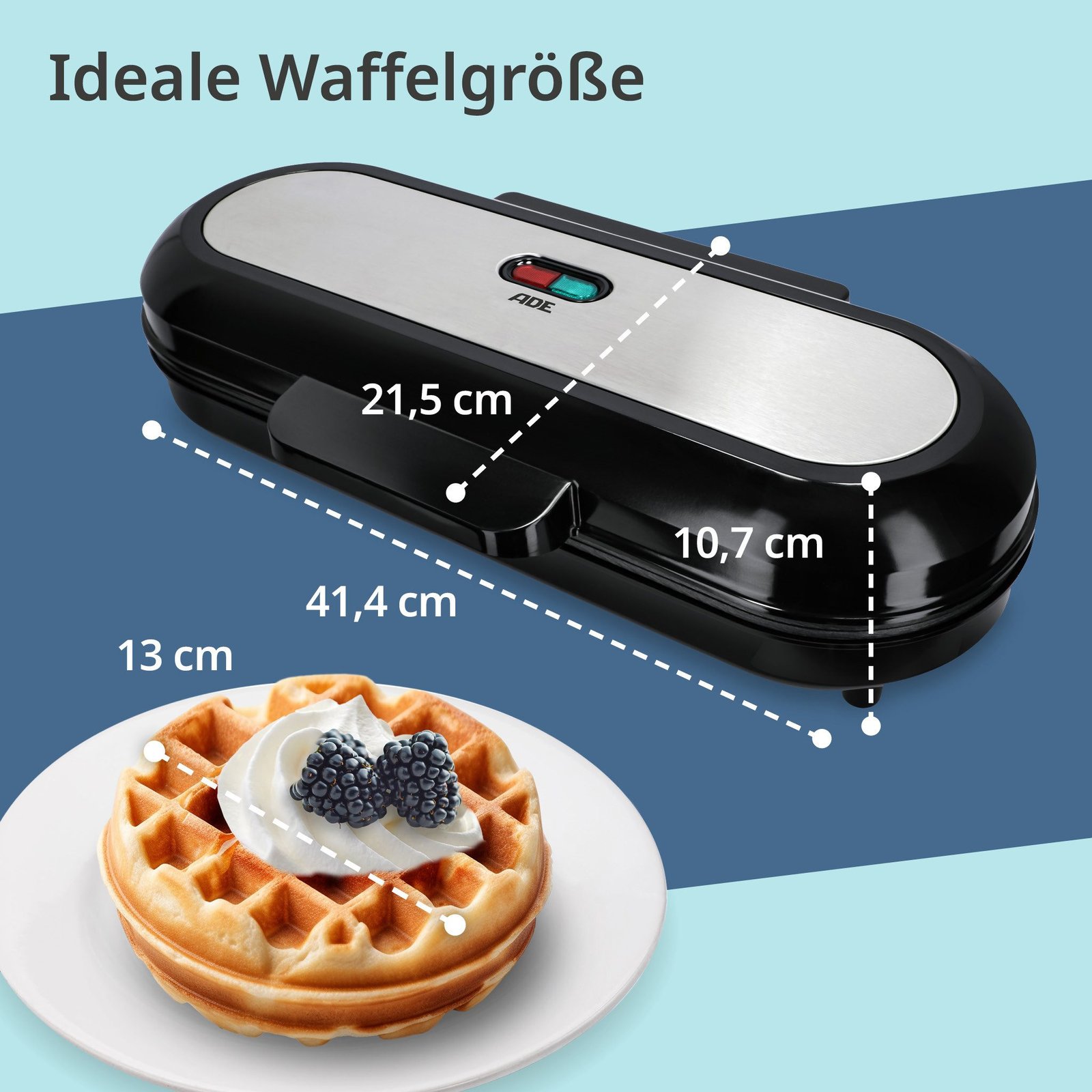 Belgisches Waffeleisen ADE ADE Waffeleisen XXL mit 3 Platten für kleine belgische Waffeln, 1200,00 W, hochwertige Antihaftbeschichtung, Cool-Touch-Griff