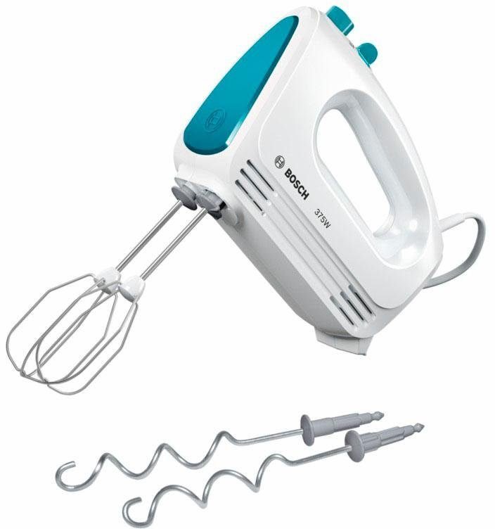 BOSCH Handmixer CleverMixx MFQ2210D, Edelst. Rührbesen/Knethaken, 4 Stufen, weiß/blau, 375 W, Auswurftaste, leichtes Gehäuse, Made in Europe BOSCH Handmixer