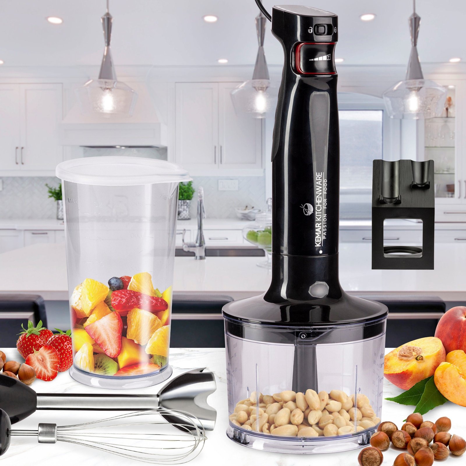 KeMar Kitchenware Stabmixer KSM-1000 Stabmixer-Set, 1000 W, 17.000 U/min Aufbewahrungsständer Messbecher Titan Klinge Stabmixer KeMar Kitchenware