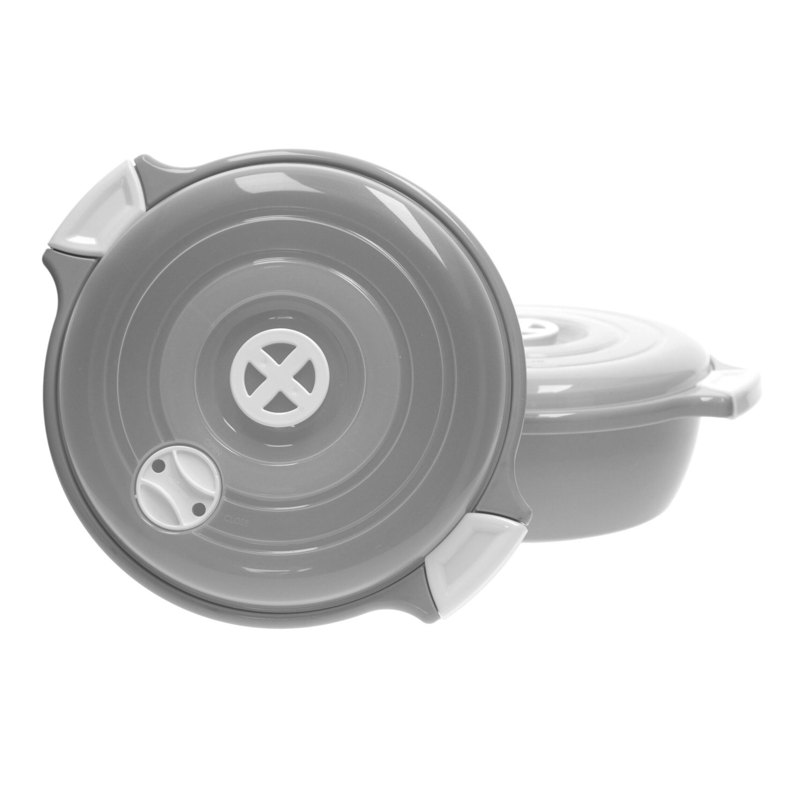 Lantelme Mikrowellenbehälter Mikrowellenschüssel Set rund, lebensmittelecht, (Spar-Set, 2-tlg., 2x 2,0 Liter, 2x Mikrowellenschüssel, 2x Deckel), 2er Set mit Deckel und Dampfventil Grau Frischhaltedosen Lantelme