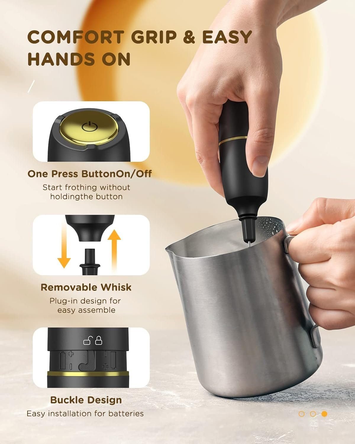 Daskoo Milchaufschäumer Handgehaltener Milchaufschäumer, elektrischer Milchaufschäumer, für Kaffee, Latte, Cappuccino, Matcha und heiße Schokolade Schwarz Milchaufschäumer Daskoo