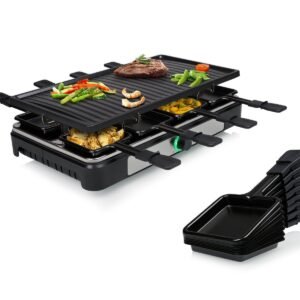 Tristar Raclette, 8 Raclettepfännchen, Gerät für 2-8 Personen Tischgrill Griddle Grillplatte Camping geeignet Tristar Raclette